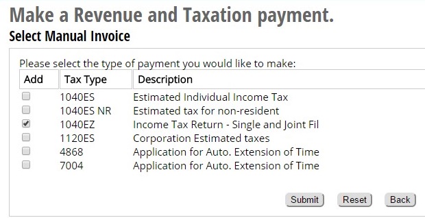 Select "Income Tax returns" radio button